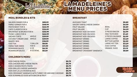 la madeleine menu and prices